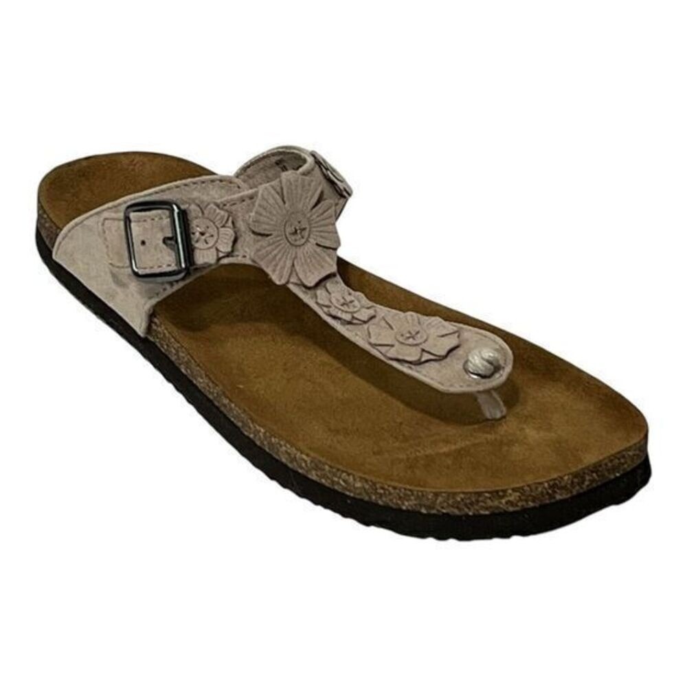 Natural Reflections Women's‎ Tan Suede Flower Thong Sandals Cork Sole Size 8M